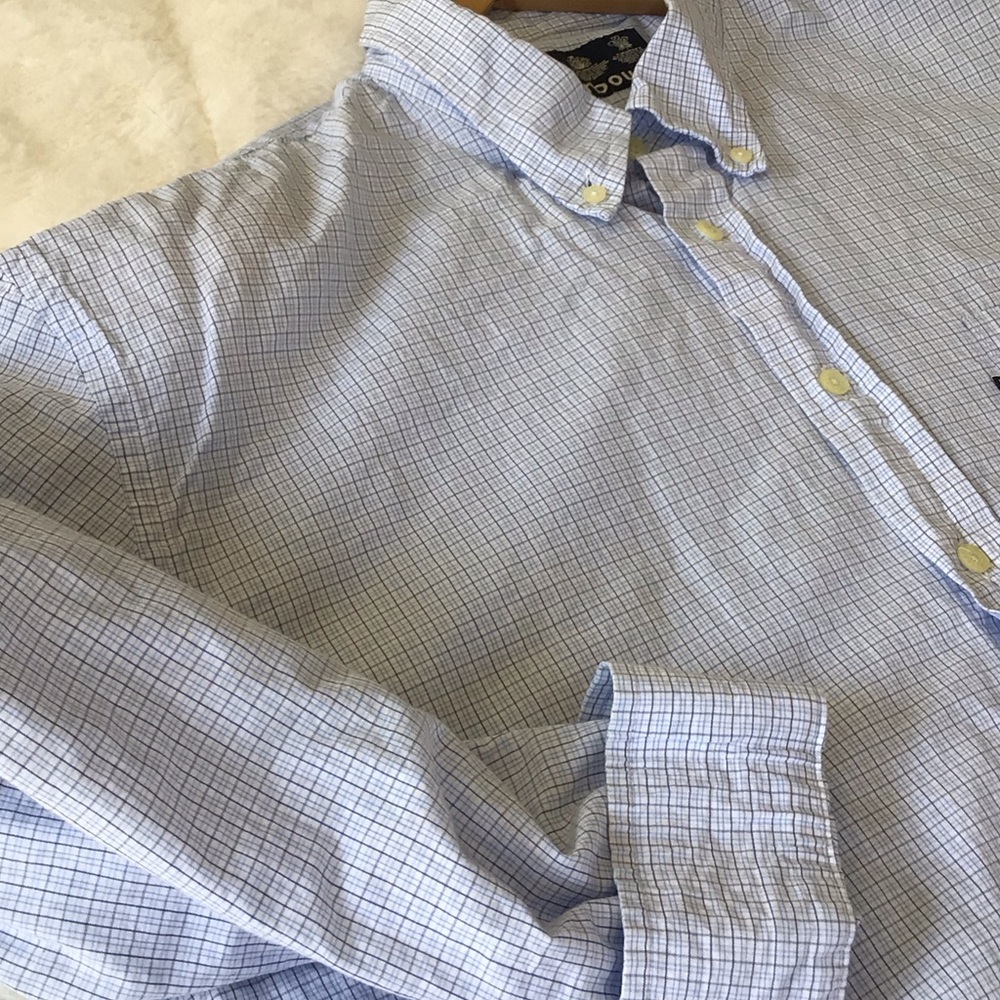 Barbour Men's Lightweight Cotton Blue Plaid Button Down Shirt XL
